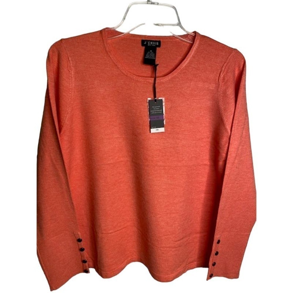 J' Envie New York‎ Coral Women's LS sweater top Sz Medium Button Cuffs NWTs